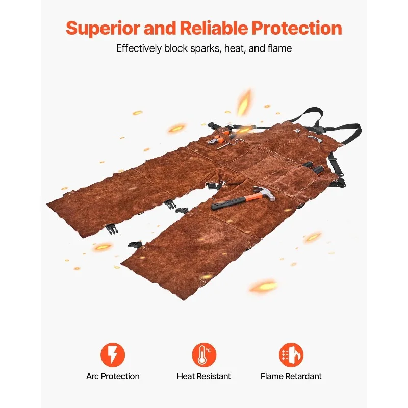 Grembiule da saldatura in pelle Gamba divisa Pelle bovina resistente ai fiamme taglia L