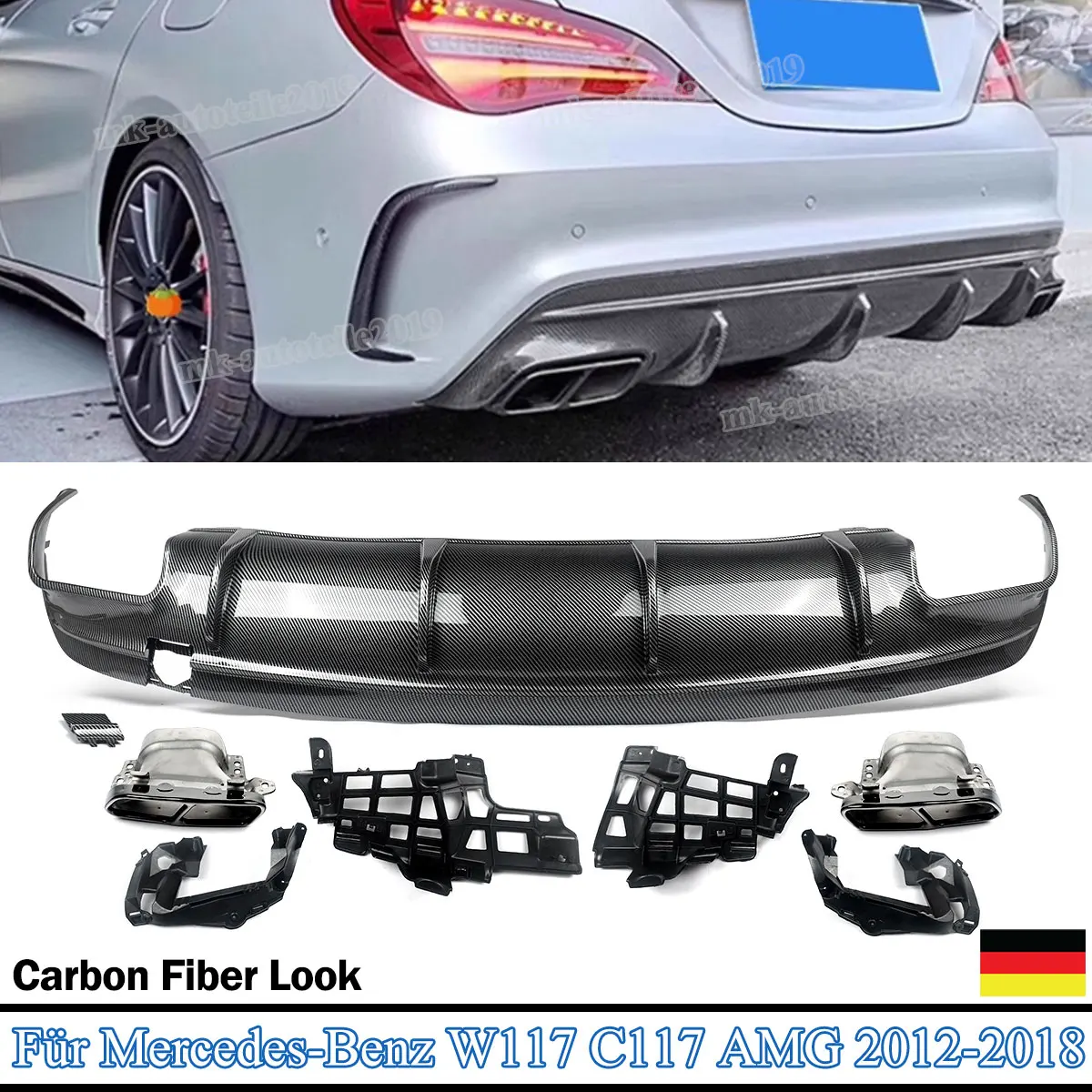 Carbon Look Rear Bumper Diffuser Lip Fits Benz W117 C117 CLA250 CLA45 AMG 13-19