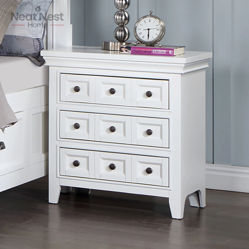 

Transitional Style White Color Solid wood 1pc Nightstand , Bedroom Furniture ,Bedside Table Round Knobs 3-Drawers Nightstand