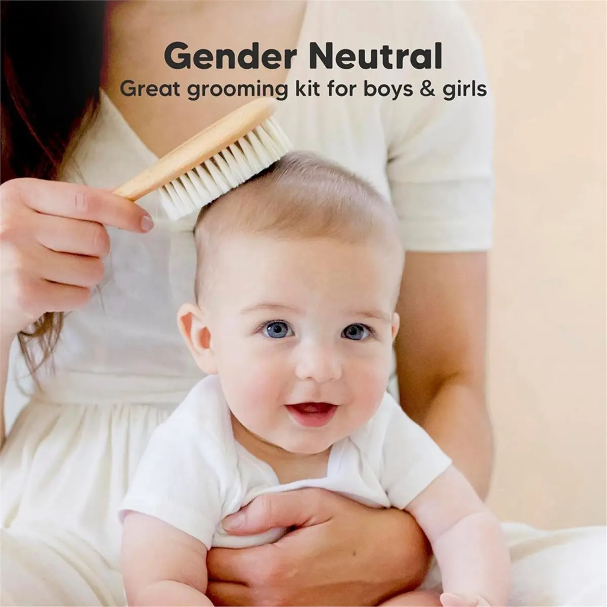 AB09 Baby Hair Brush Set for Newborns - Soft Goat Bristle Wooden Baby Brush and Comb Set Newborn Grooming Kit
