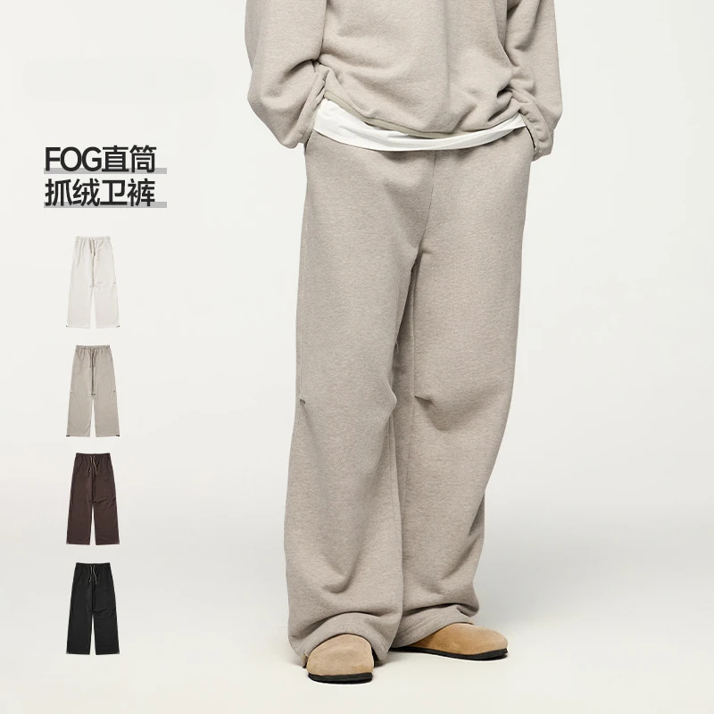 INS Men and Women Fog Style Straight Leg Fleece Sweatpants 2024 Autumn/winter Trend New 365G American Sports Straight Leg Pants