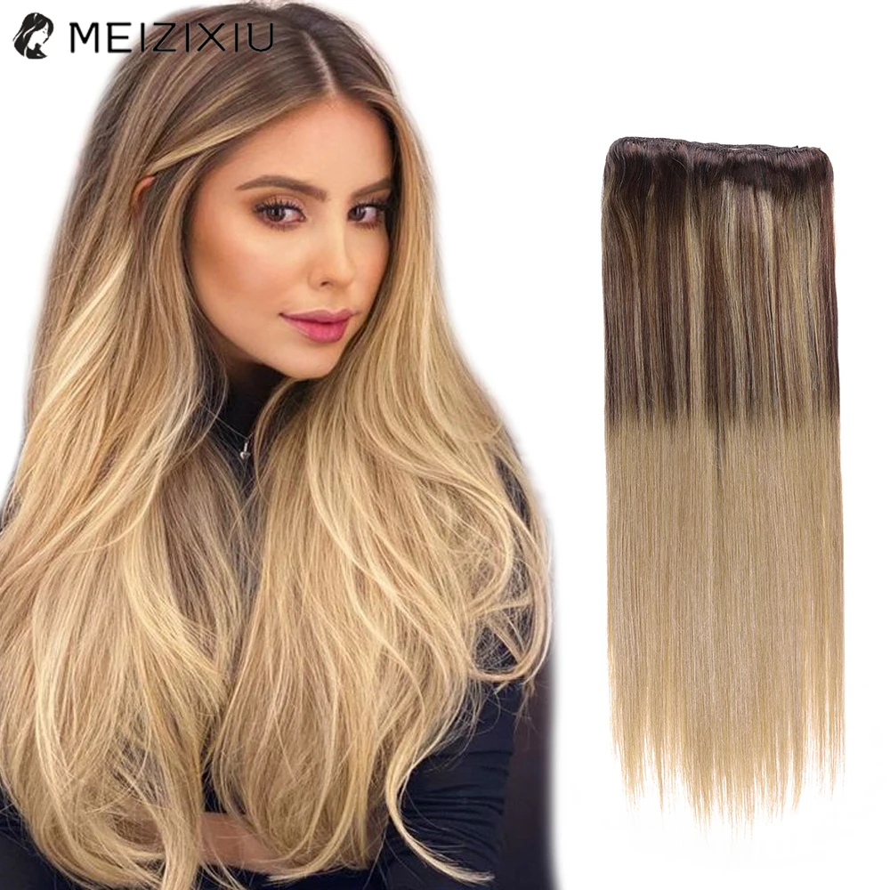 Highlight Blonde Clip In Hair Extensions Real Remy Hair Brazilian Hair Clip In Human Extension For Women Hair 14 to 24 Inch 8Pcs