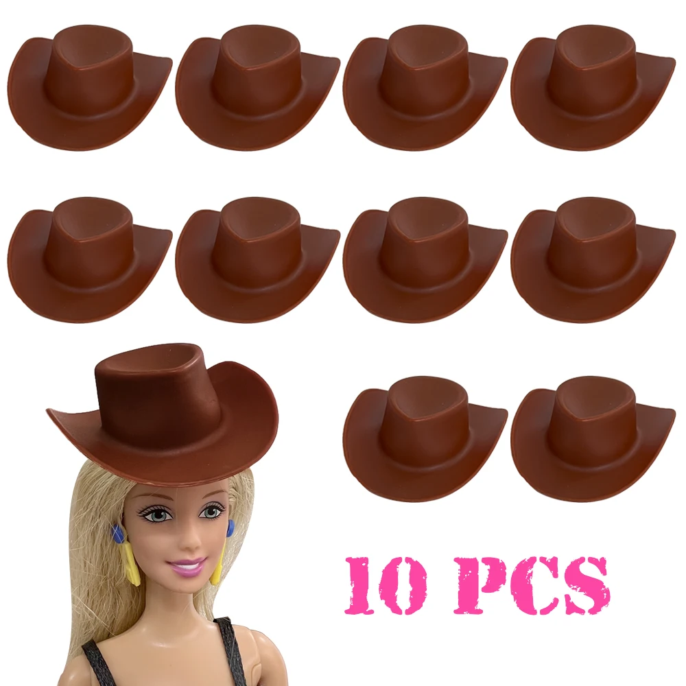 NK Official 10 Pcs Cool Doll Brown western cowboy hats For Barbie Doll Toy Accessories girl knight hat show props travel hats