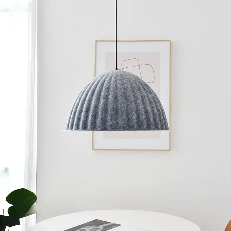 

Minimalist Design Modern Chandelier Light Grey Wool Felt Pumpkin Shape Chandelier For Kitchen, Bedroom, Dining Room, Artist Appl