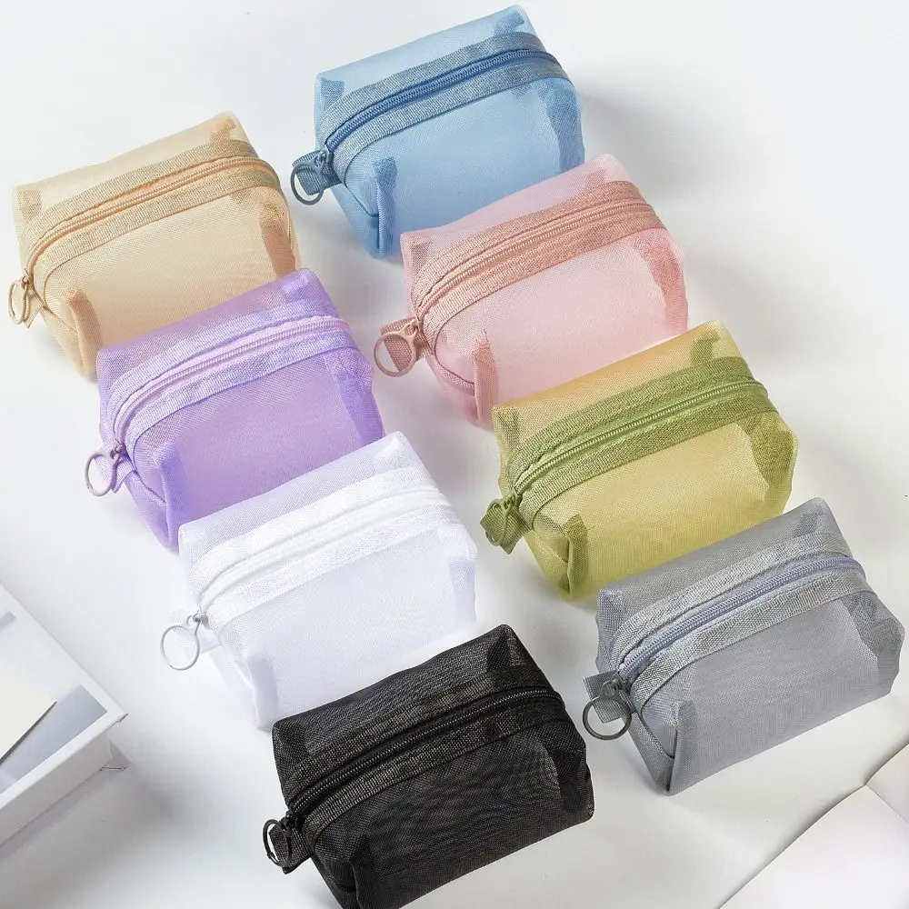 

New Solid Color Coin Purse Mesh Large Capacity Cosmetic Bag Portable Makeup Bag Women