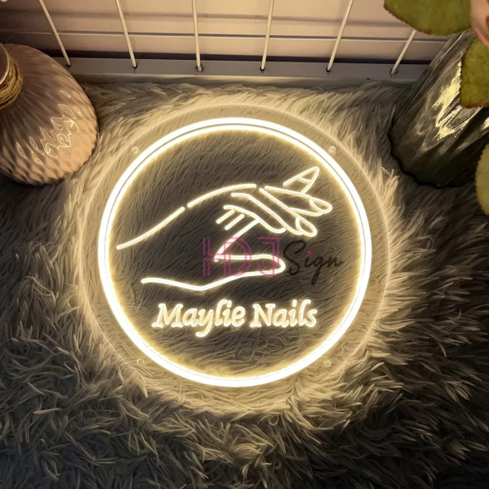 Maylie Nail Neon Sign 3D Carved Wall Hanging Beauty Room Decor LED Neon Lights USB for Beauty Salons Nail Shops Acrylic LED Sign