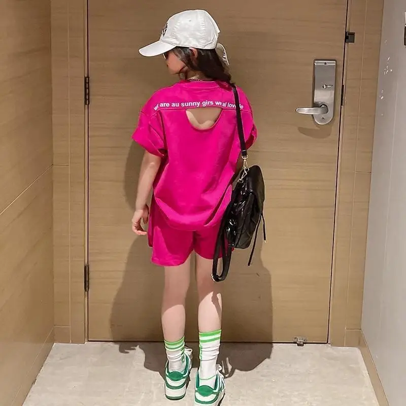 

Girls Summer Set 2025 New Children's Clothing Set Mid to Big Girls' Short Sleeve T-shirt Shorts Korean casual sports two-piece