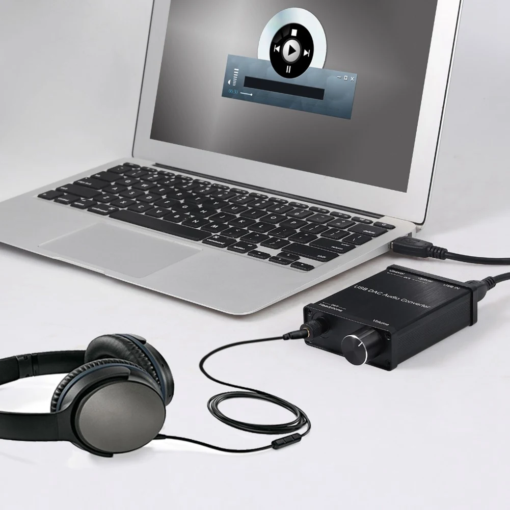 Adaptor konverter Audio DAC USB, dengan penguat Headphone USB ke koaksial S/PDIF Digital ke Analog 6.35mm kartu suara Audio