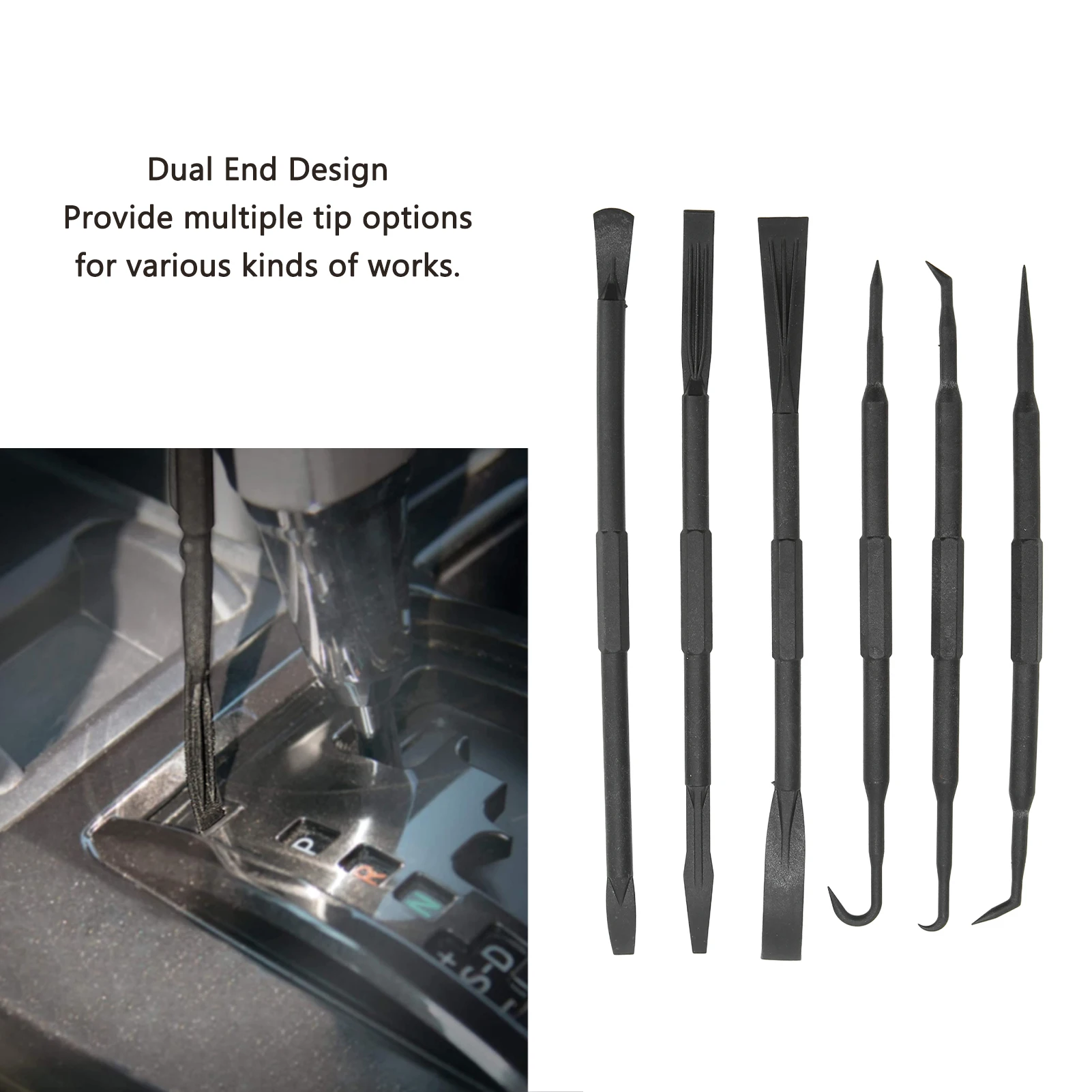 6PCS/Set Prying Bar Hook Set Double Ended ABS Plastic Black for Removing O  Sealing Accessories  End Pry Bar Pry Bar Kit