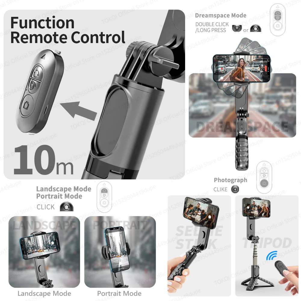 TOKQI يده مثبت أفقي ترايبود تمديد القطب Selfie عصا للهاتف المحمول مع ضوء ملء قابل للفصل ، وظيفة التحكم عن بعد