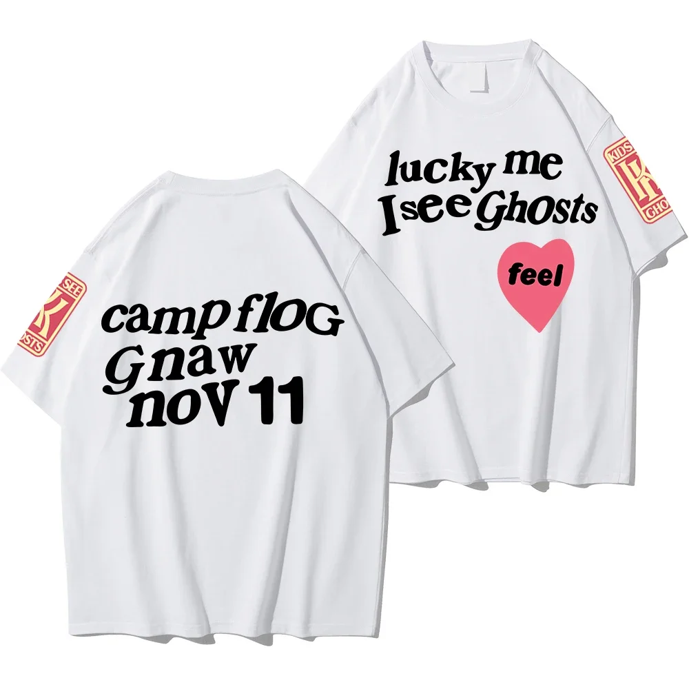 Kanye West Style Street Men's/Women's T-shirt Loose Large Short Sleeved Lucky Me I See Ghosts Printed T-shirt Hip Hop Clothing