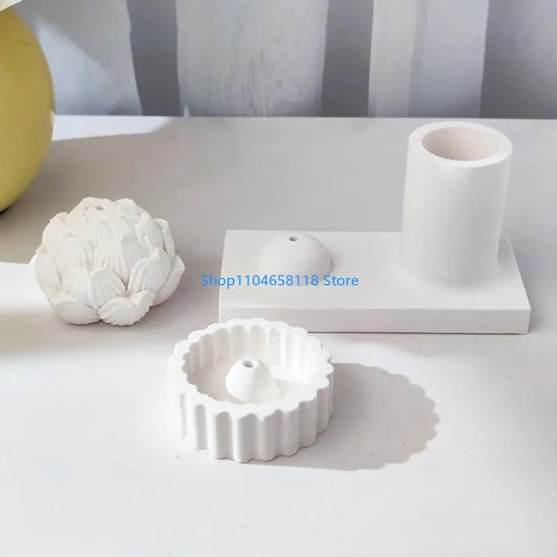 Concrete Incense Silicone Mold Lotus Incense Insert Tray Molds Cement Candlestick Resin Molds