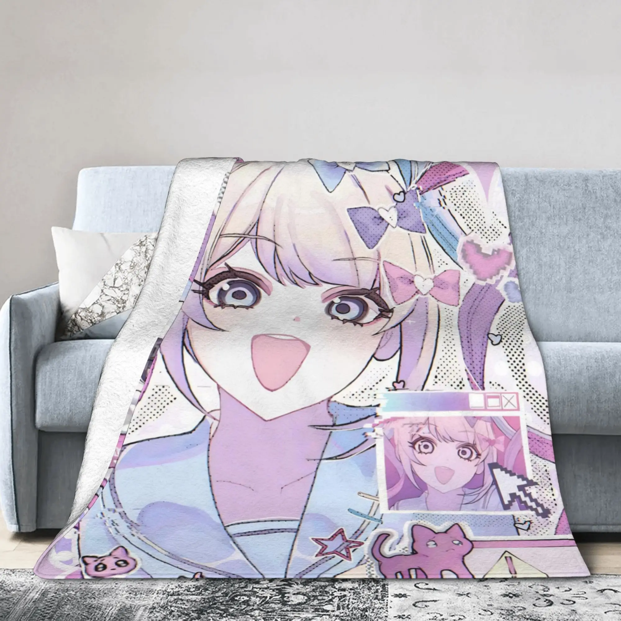 OMG kawaii Angel Knitted Blanket Flannel Cartoon Games Lightweight Throw Blankets for Bedroom Sofa Bedspread