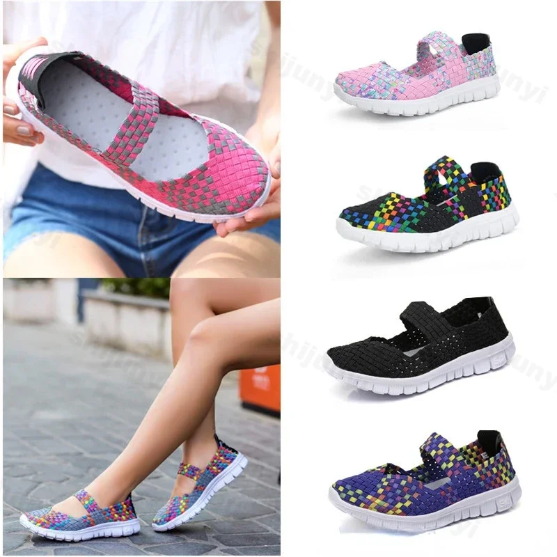 

2022 Plus Size 42 Women Hand Woven Shoes Women Shoes Casual Light Elastic Belt Sports Casual Shoes Mesh Breathable Walking Shoes
