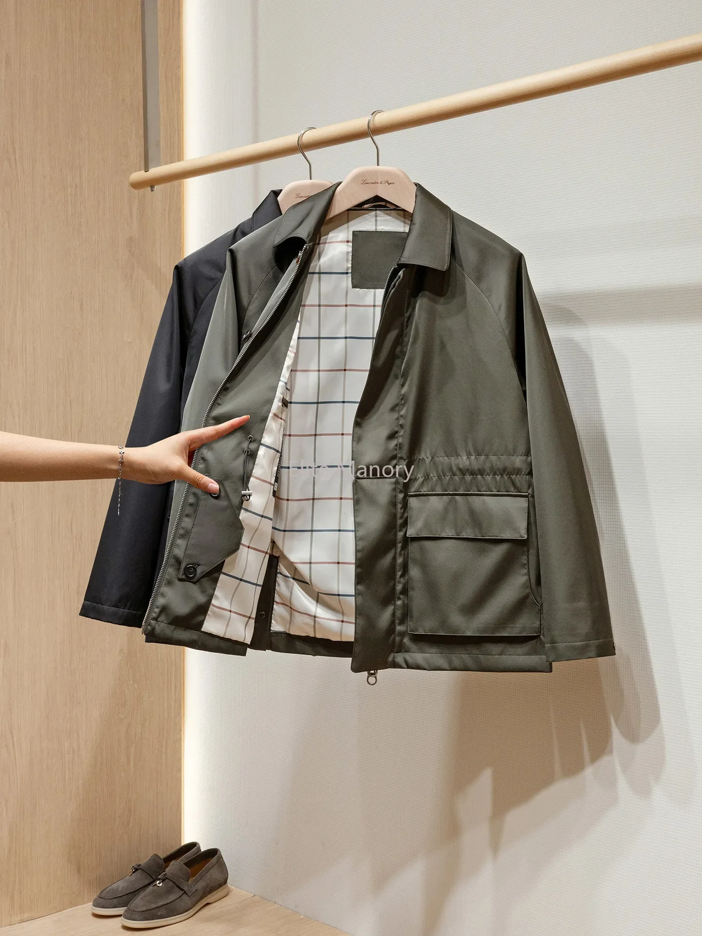Mulberry silk three-proof fabric, old money men's horsey equestrian trench coat jacket