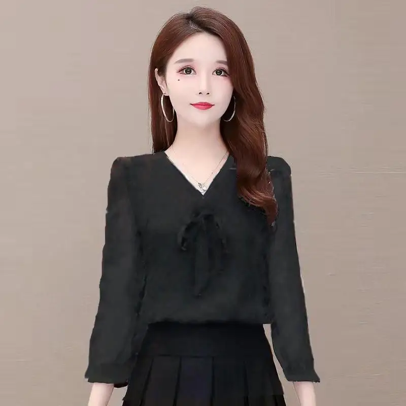 เสื้อชีฟองลายดอกไม้ผู้หญิงสไตล์ฤดูใบไม้ผลิใหม่ Elegant Motherly Chic และ Elegant Top