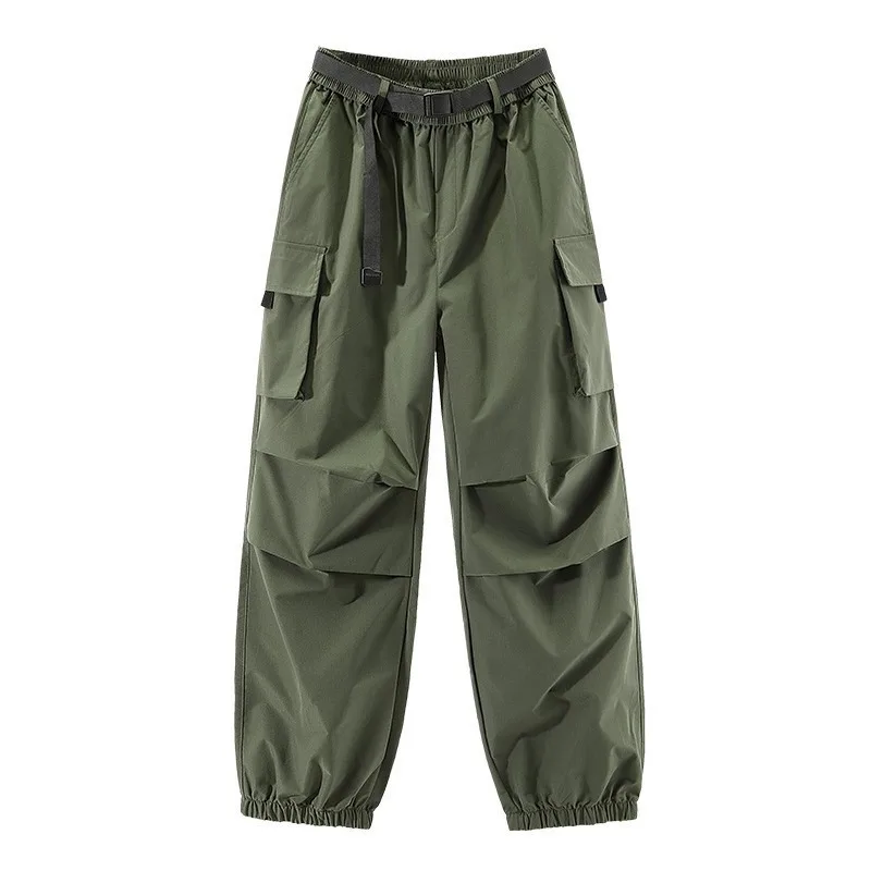 Men American Style Parachute Cargo Pants Functional Tactical Joggers Loose Multi Pockets Hiking Trousers