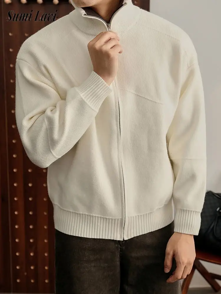 

Повседневный тонкий свитер для мужчин, осенне-зимний модный кардиган контрастного цвета на молнии, мужская винтажная вязаная куртка, пальто