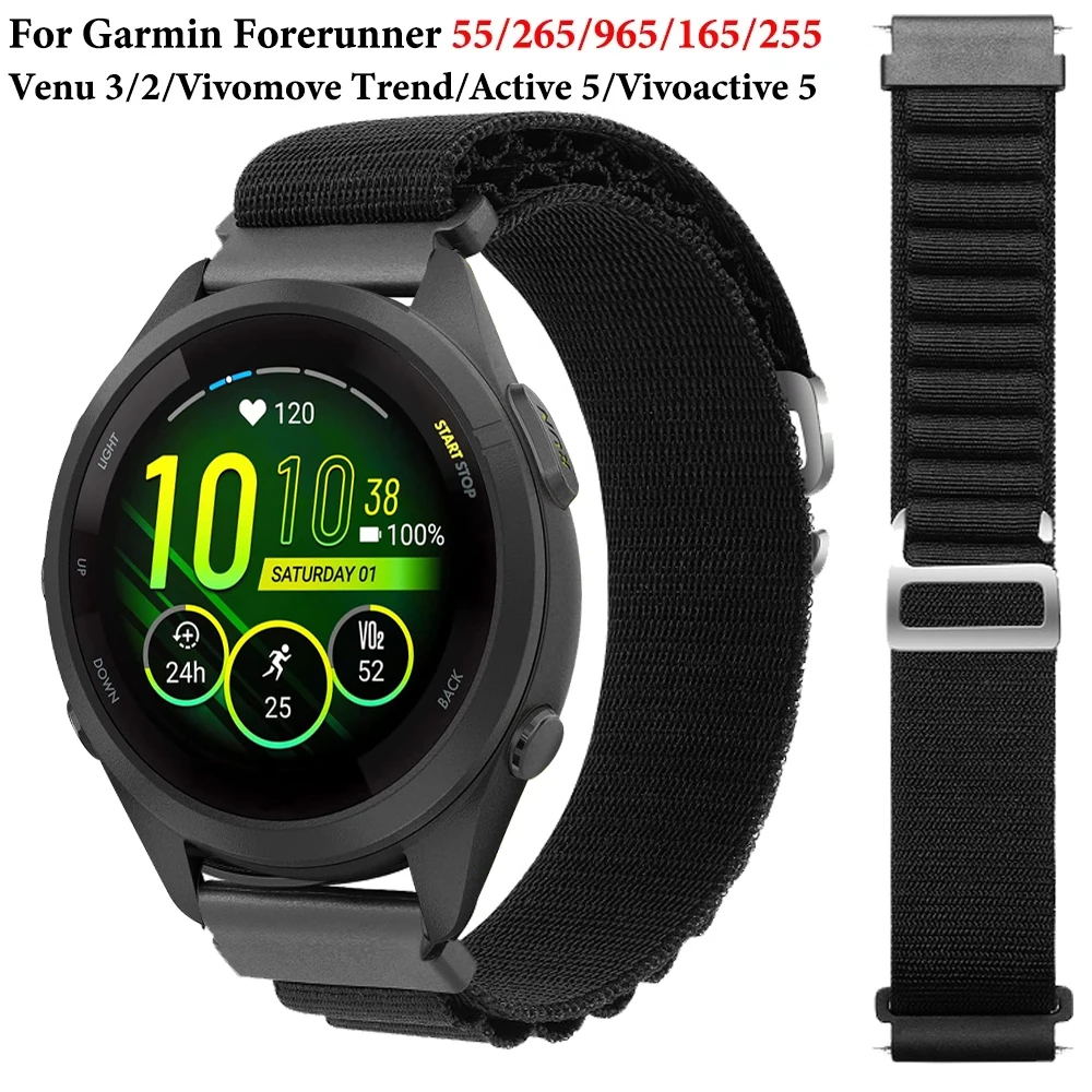 20 mm 22 mm Nylon-Schlaufenarmband für Garmin Forerunner 55 165 265 965 255 Active 5/Vivomove Trend/Vivoactive 5/Venu 3/2 Armbandgürtel