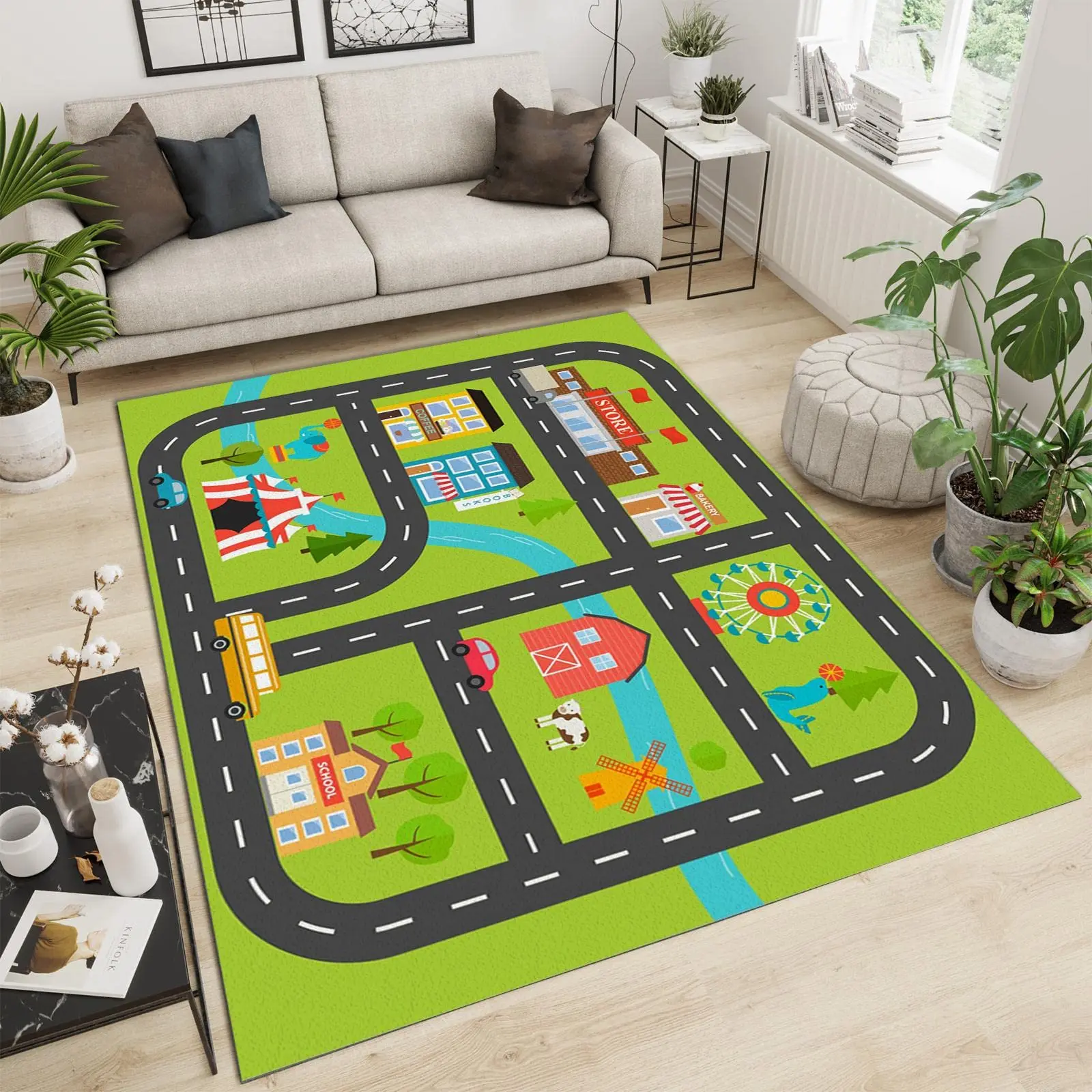 HX Fashion Carpets Cartoon Urban Roads 3D Printed Baby Crawling Pads Area Rugs for Living Room Soft Cozy Mats Dropshipping