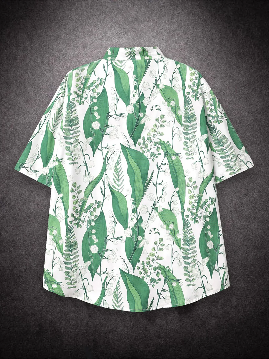 Oversized Loose Short Sleeve Avocado Flower Print Hawaii Beach Summer Men Shirt Student Couples Fashion Casual Mens Clothing