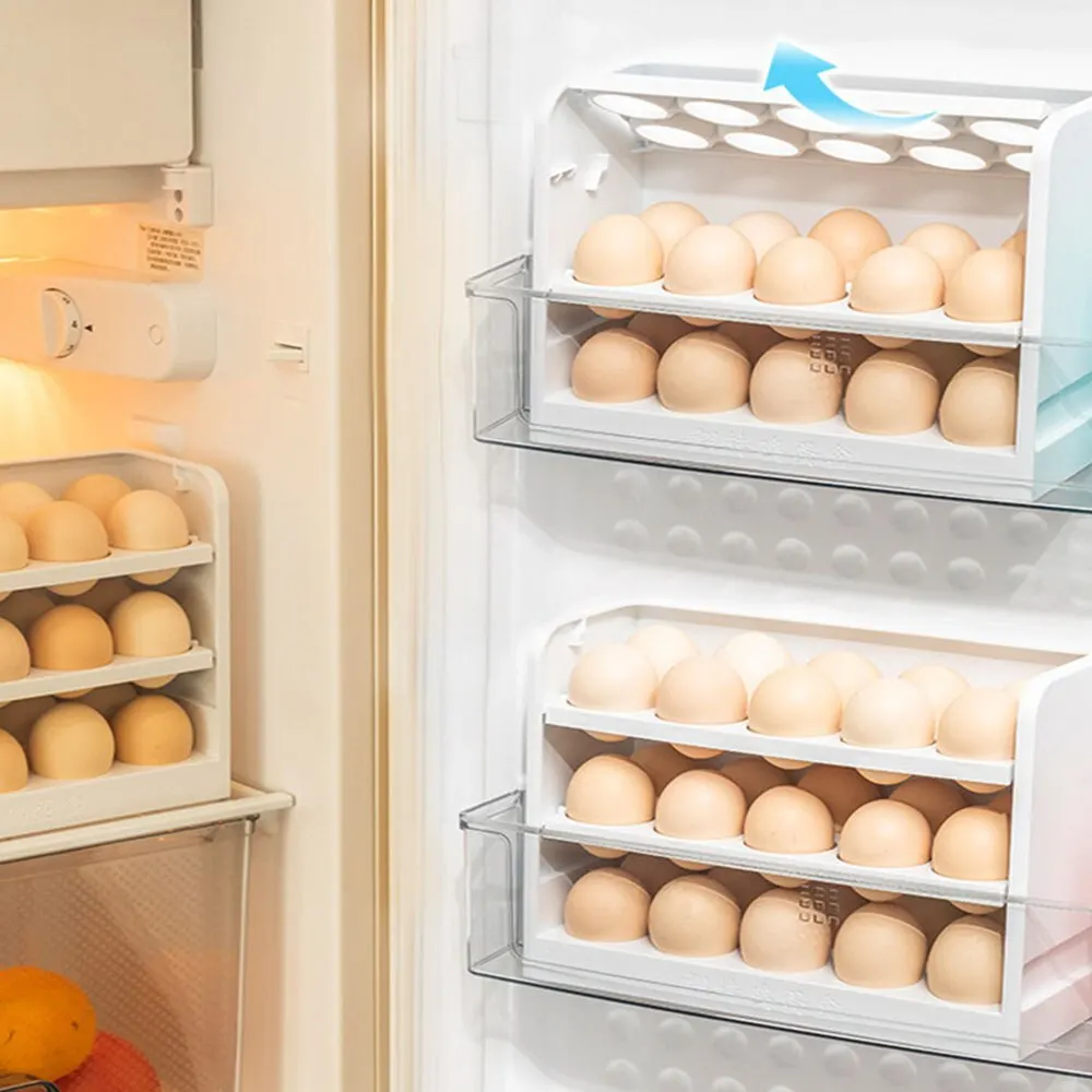 Refrigerator Egg Storage Box Rotating Fridge Egg Holder Case Space-saving Egg Organizer Container Kitchen Desk Organizer 30 Grid