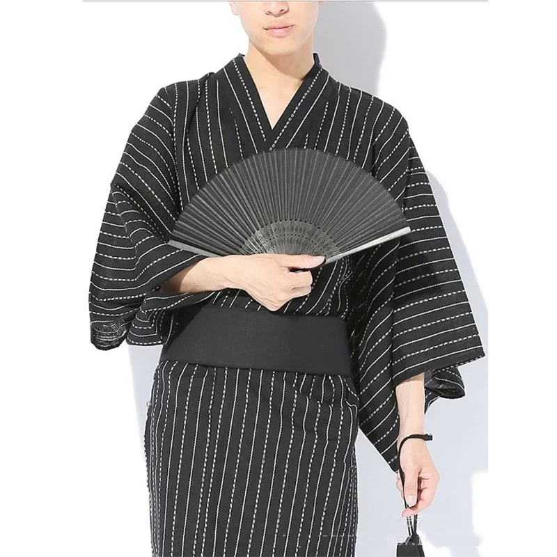 2023new Japanese traditional samurai kimono for men yukata bathing robe hekoobi loose style sauna homewear belt long gown clog