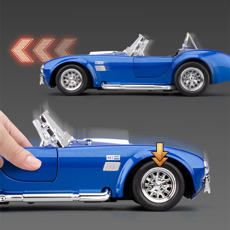 1:22 Shelby Cobra 427 S/C alliage Roadster modèle de voiture de sport en métal moulé sous pression classique rétro véhicule modèle de voiture son lumière enfant jouet cadeau
