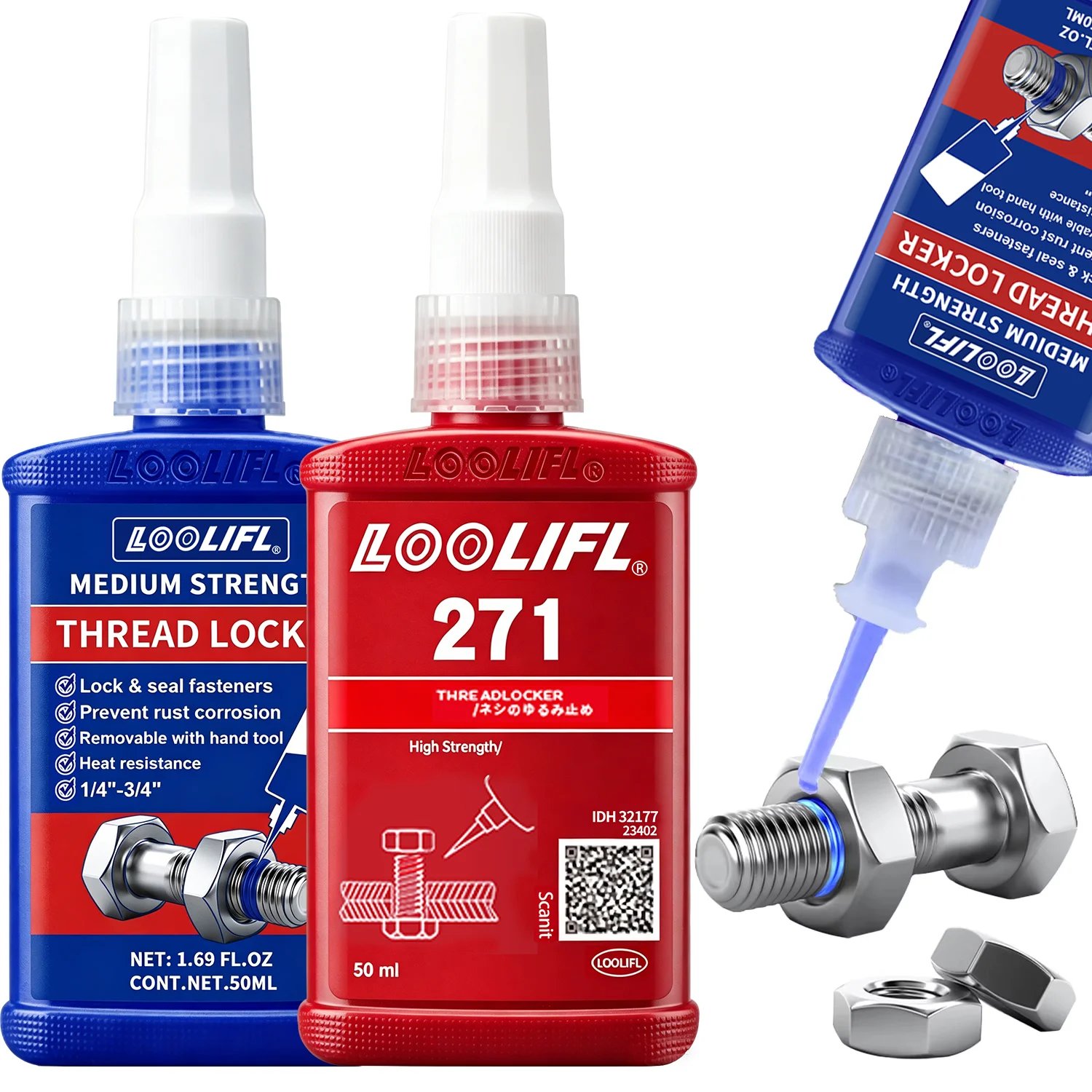 Colle à vis Threadlocker haute résistance 50 ml 271 243, agent de blocage de filetage à durcissement rapide, adhésif anaérobie résistant à la