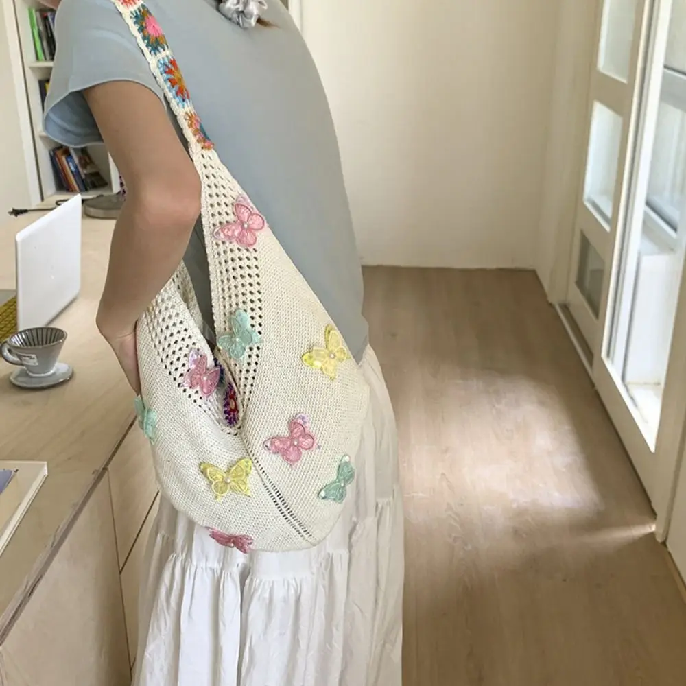bolsa-de-praia-de-ombro-estilo-Etnico-vazada-com-borboletas-grande-capacidade-em-croche-estilo-boemio-simples
