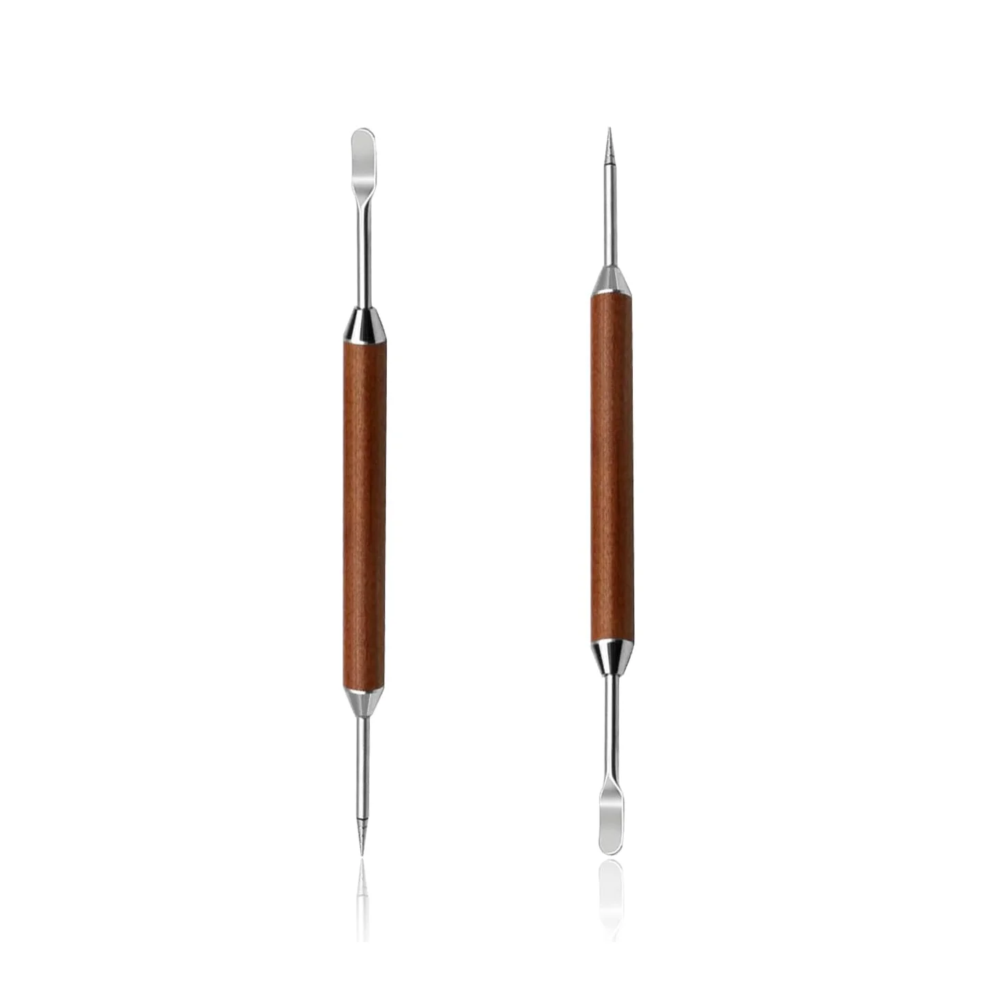 Stainless Steel Double Head Coffee Art Pen Wooden Handle Coffee Latte Needle Fancy Needle for DIY Coffee Design 1PCS