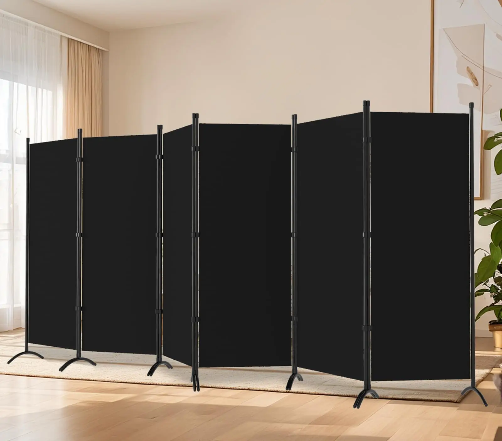 

6 ft Folding Privacy Screen, 6 Panel Room Divider Partition Wall for Home Office Classroom Studio Black