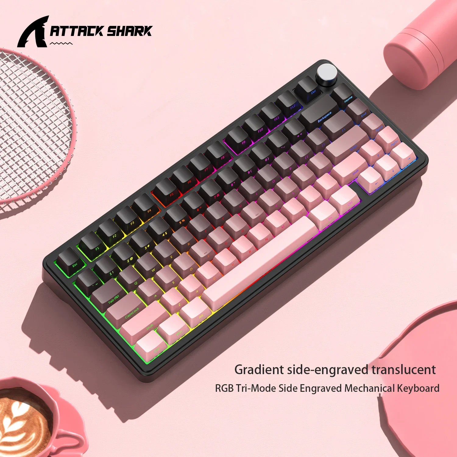 

Attack Shark Mechanical Keyboard RG Backlit Wireless Bluetooth Hot Swap Side Engraved Translucent Gaming Customized Keyboard