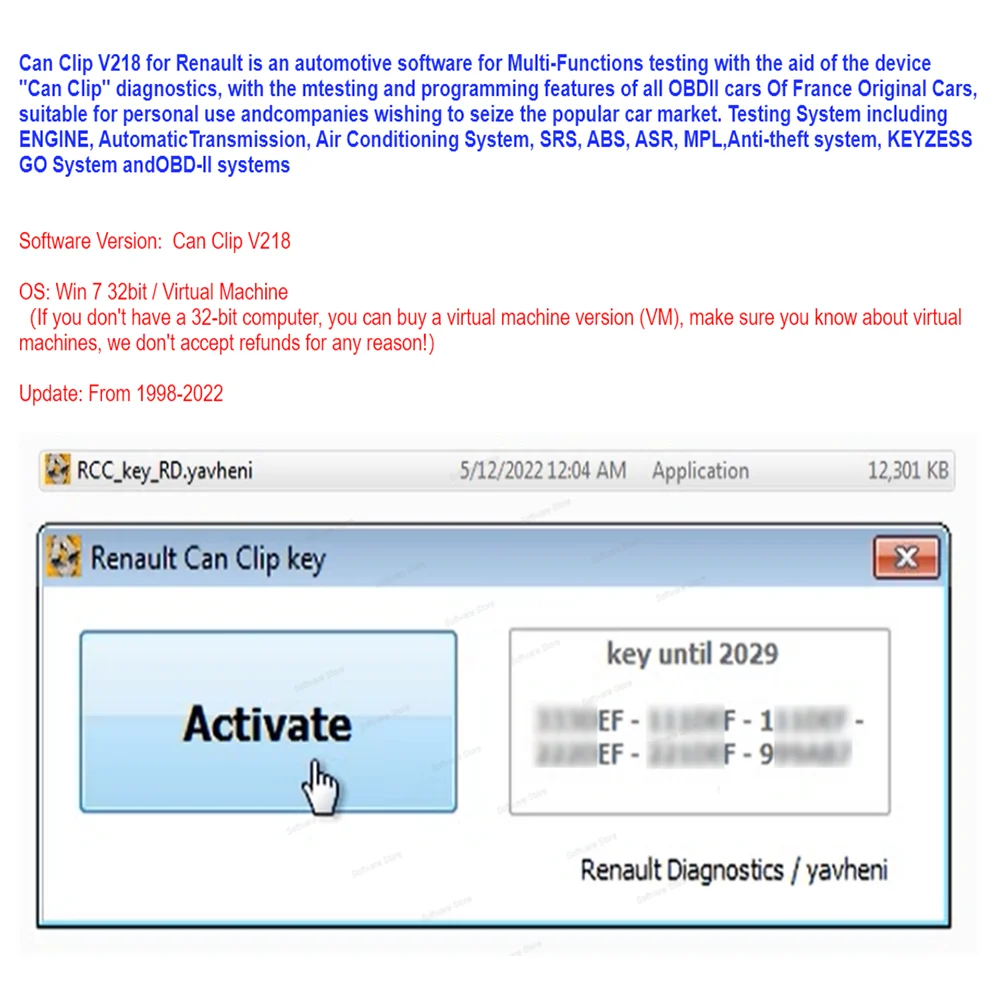 2022 Can Clip V218 For Renault OBD2 Diagnostic Software Update Data to 2029 Airbag test Base Doc Physical measurement Multimeter