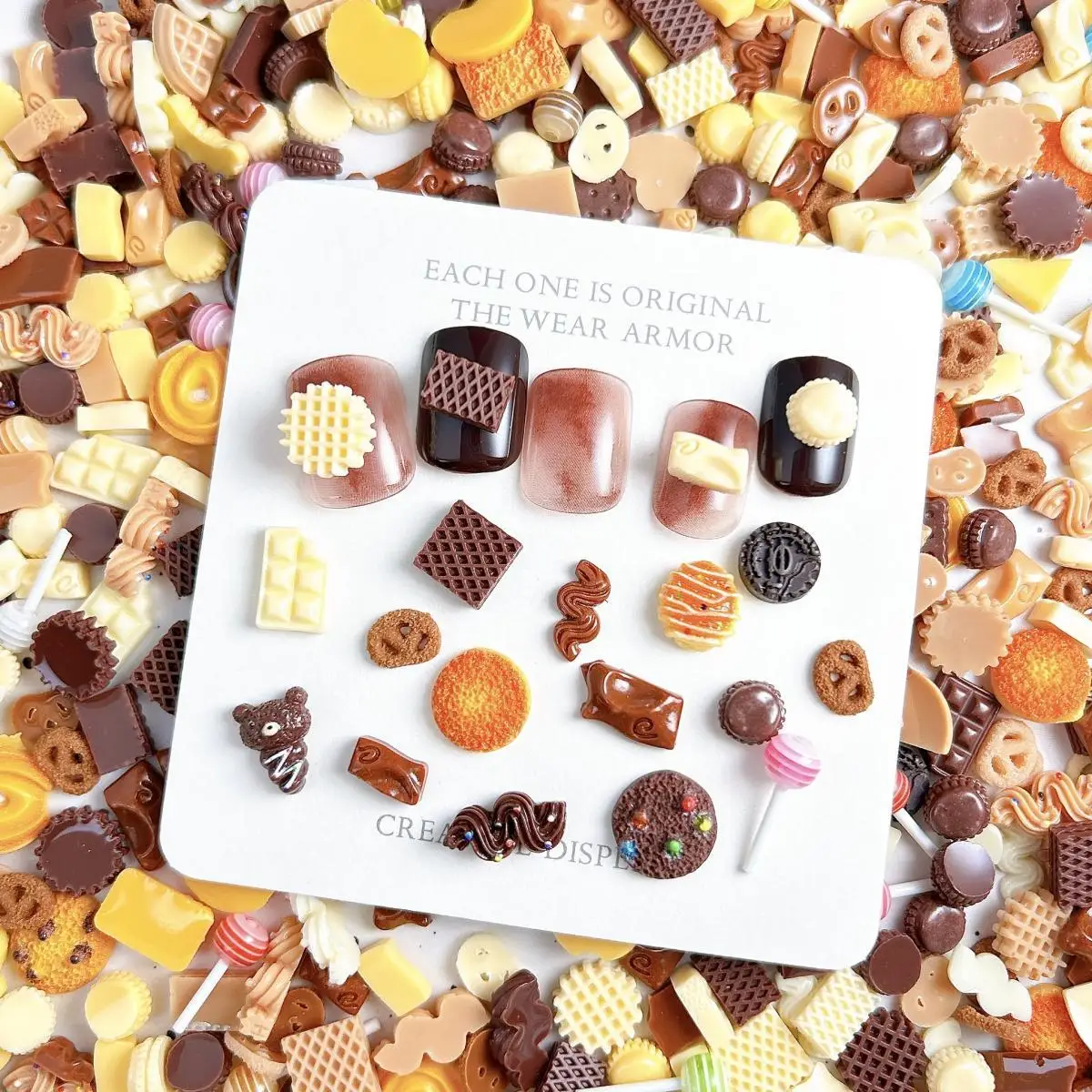 ثلاثية الأبعاد مقلد الشوكولاته البسكويت الآيس كريم الراتنج مسمار السحر رائعتين الكرواسون البني سلسلة مسمار الفن زينة DIY بها بنفسك الأظافر أجزاء