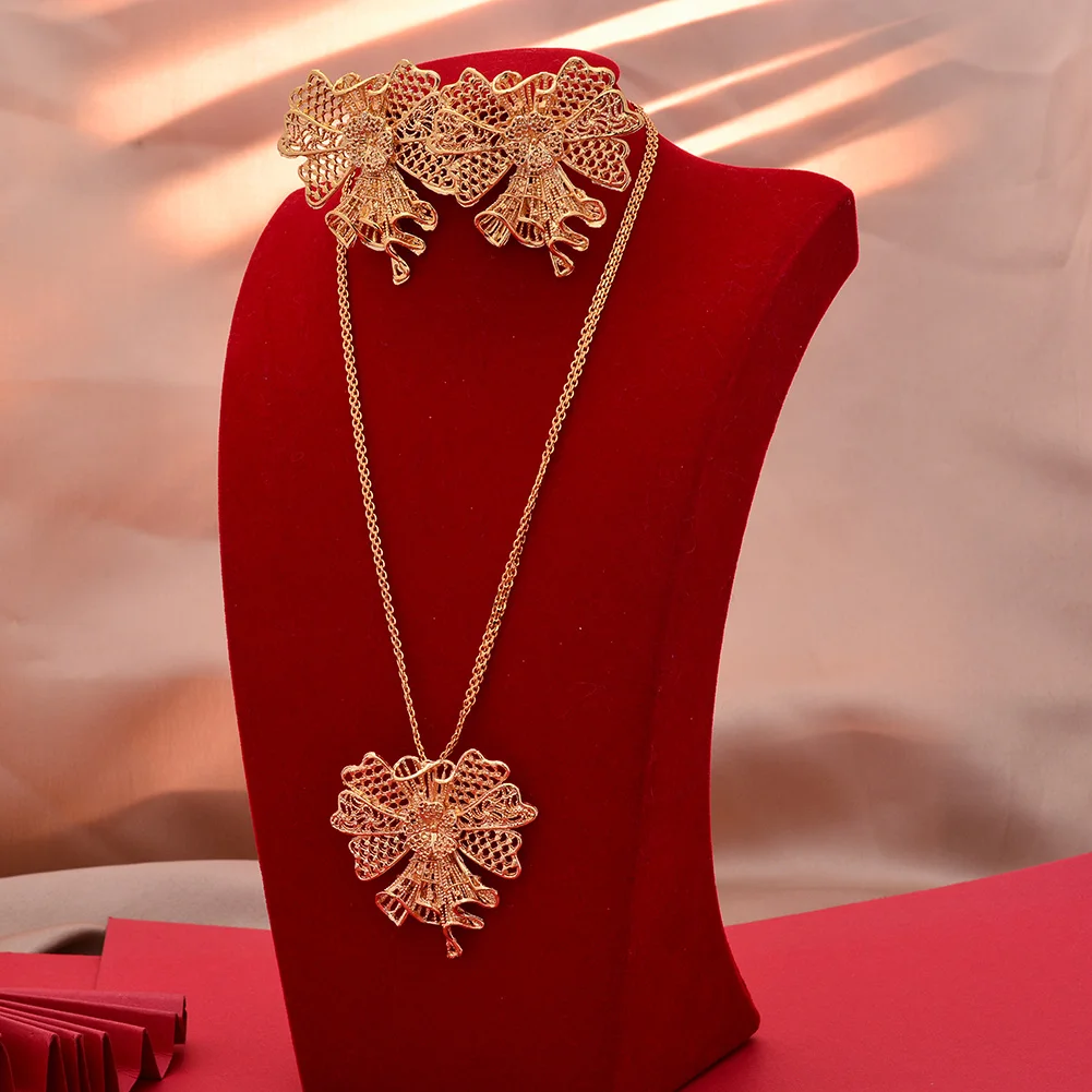 40cm Luxury Gold Color Dubai Jewelry Sets For Women Girls African Wedding Gifts Bridal Necklace Earrings Jewellery Set