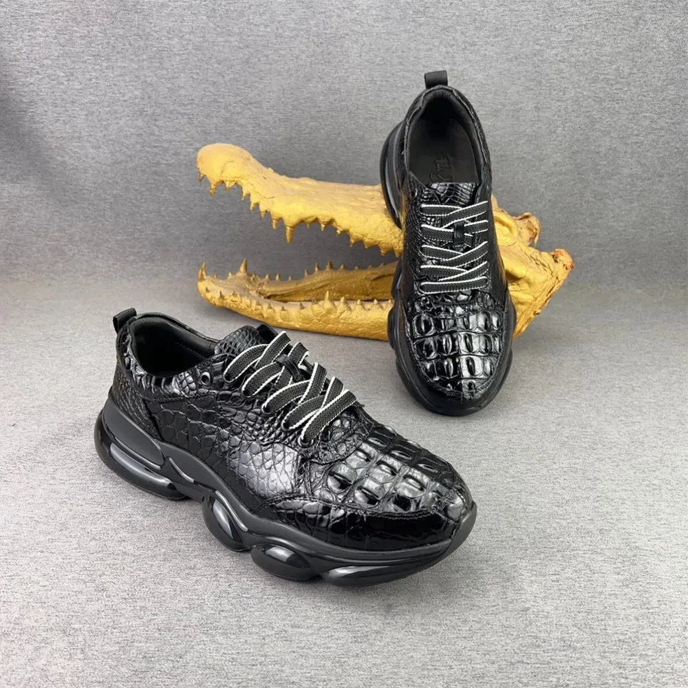 

Genuine crocodile leather soft sole men's casual sneakers real crocodile leather men's lace-up flat shoes walking shoes
