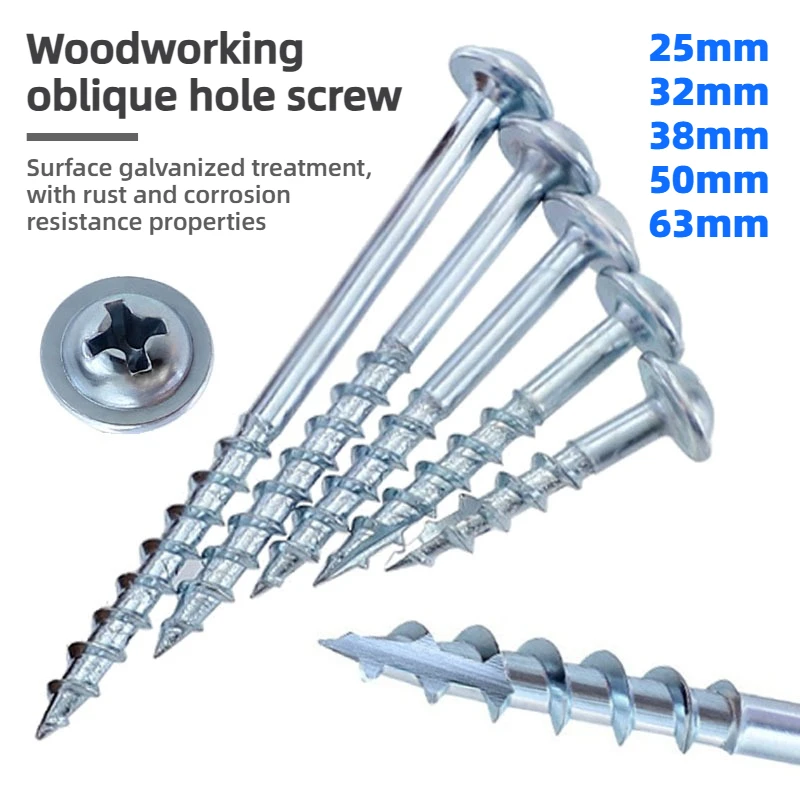 Woodworking Galvanized Oblique Hole Cross Screw,25/32/38/50/63mm Half Tooth Self Tapping Screw, Special for Oblique Hole Machine