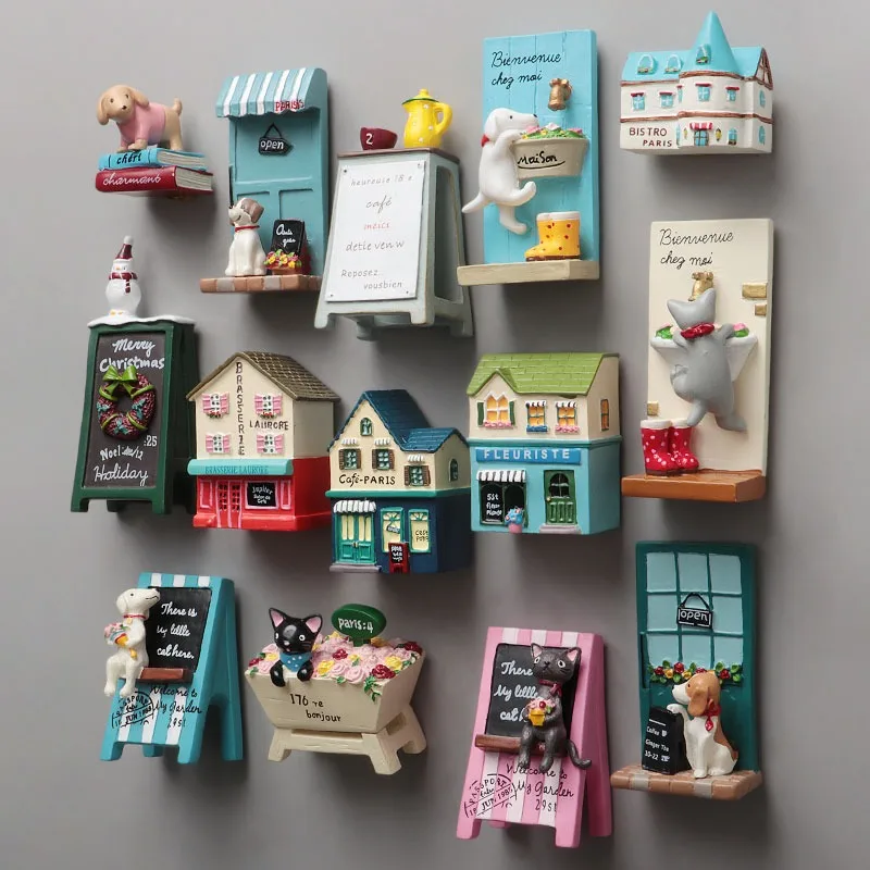 INS الكرتون بيت الكلب ثلاثية الأبعاد مغناطيس الثلاجة الراتنج لطيف مغناطيس الثلاجة ملصق الحرف اليدوية هدية تذكارية ديكور المنزل