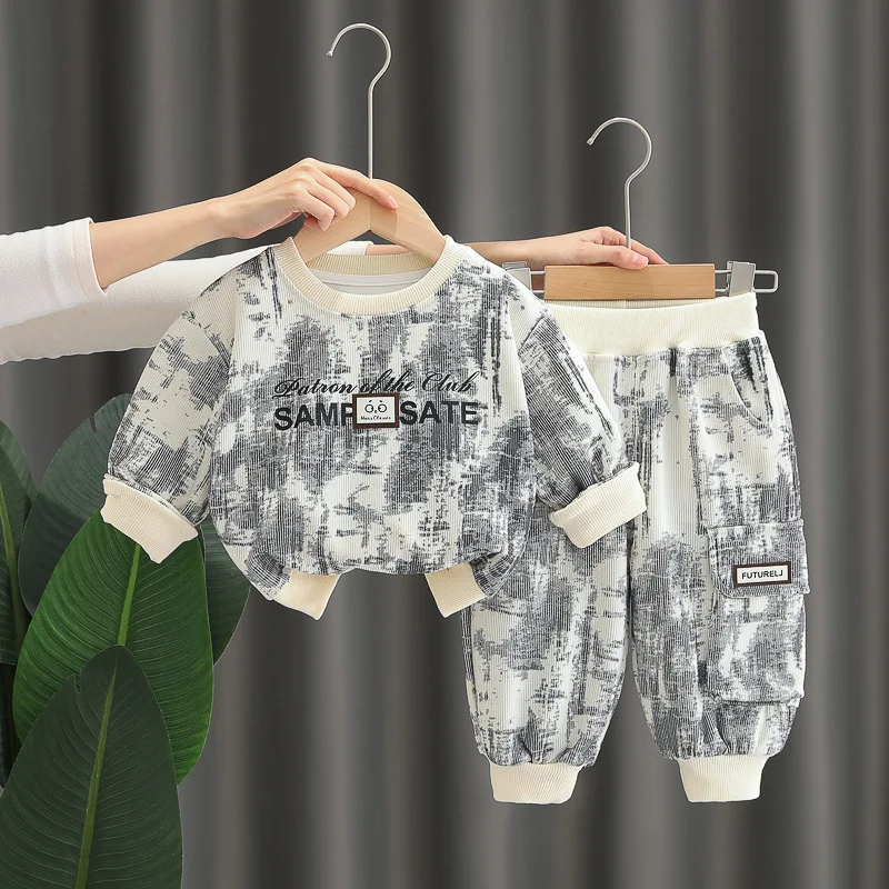 

Spring Autumn Baby Boys Two-piece Set Round Neck Lettered Toddler Boys Sweatshirt Elastic Waist Pants Infant Baby Outfits 1-5Yrs