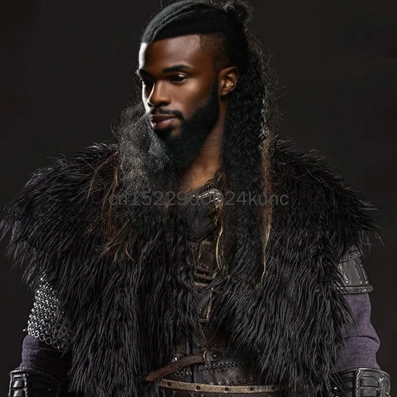 القرون الوسطى الملك المحارب عباءة خمر الفراء طوق الملابس الشتوية Steampunk المحارب الفراء الاصطناعي عباءة زي الهالوين التأثيري #4
