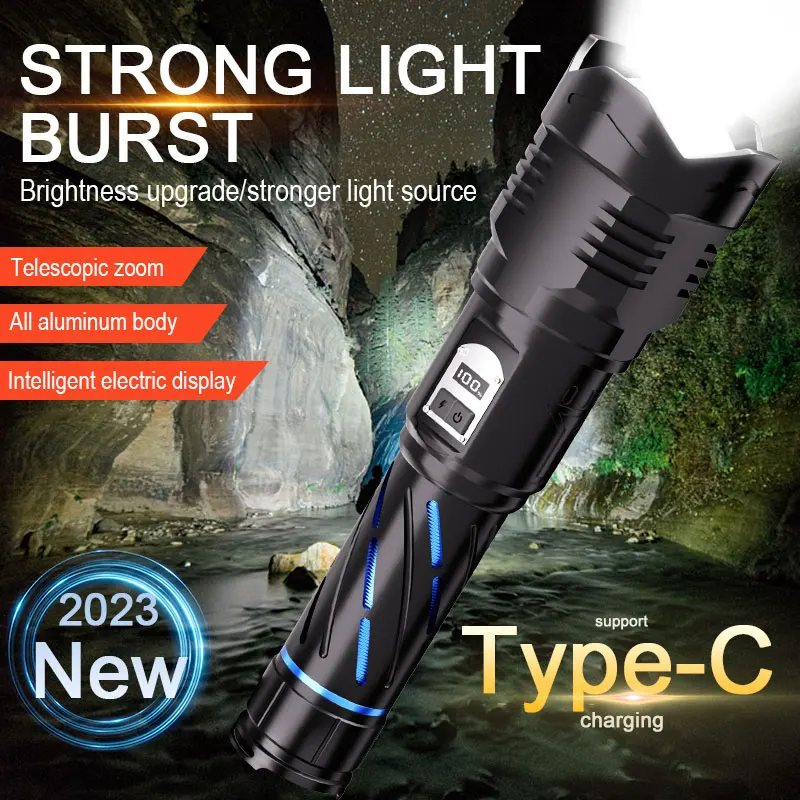 Powerful Laser Flashlights Telescopic Zoomable Torch Light Portable Tactical 4 Lighting Modes Camping Long Range Flashlight Lamp