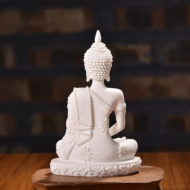 1PC Artistic Buddhist Sandstone Religious Resin Seated Buddha Sculpture