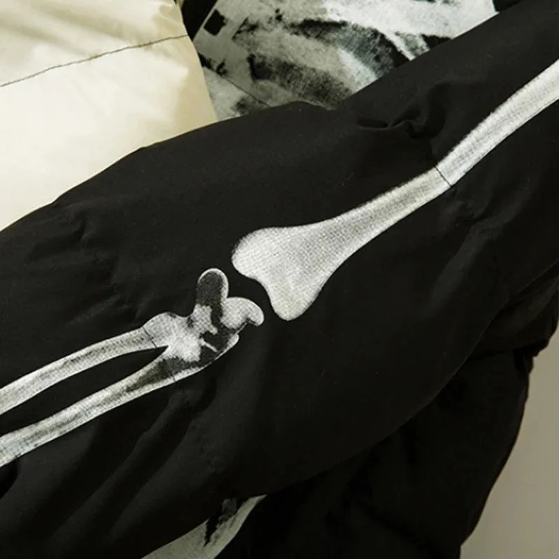 سترات شتوية للرجال من Streetwear Harajuku Hip Hop سترات شتوية مبطنة برسومات هيكل عظمي سترات سميكة ودافئة كبيرة الحجم