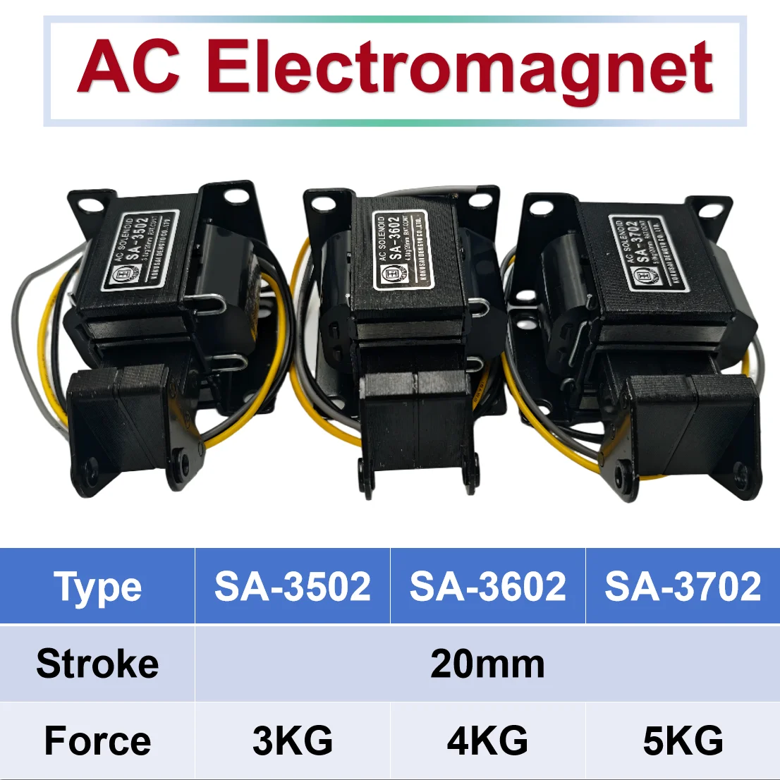 SA-3502 SA-3602 SA-3702 AC 24V 110V 220V 380V Tractive Magnet Solenoid Electromagnet Stroke 20mm Brass Coil