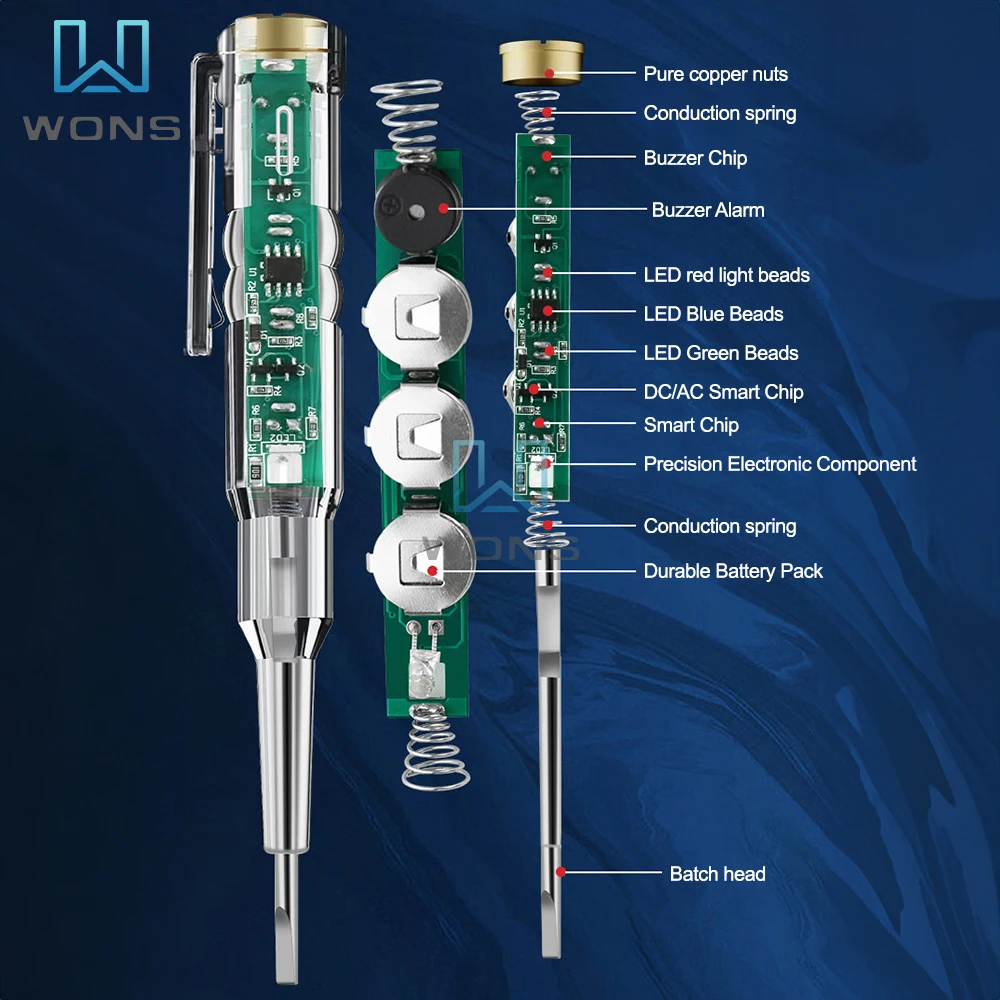 Three-lamp Voltage Tester Pen Built-in Buzzer Non-contact Induction Test Pencil Voltmeter Power Detector Screwdriver Indicator