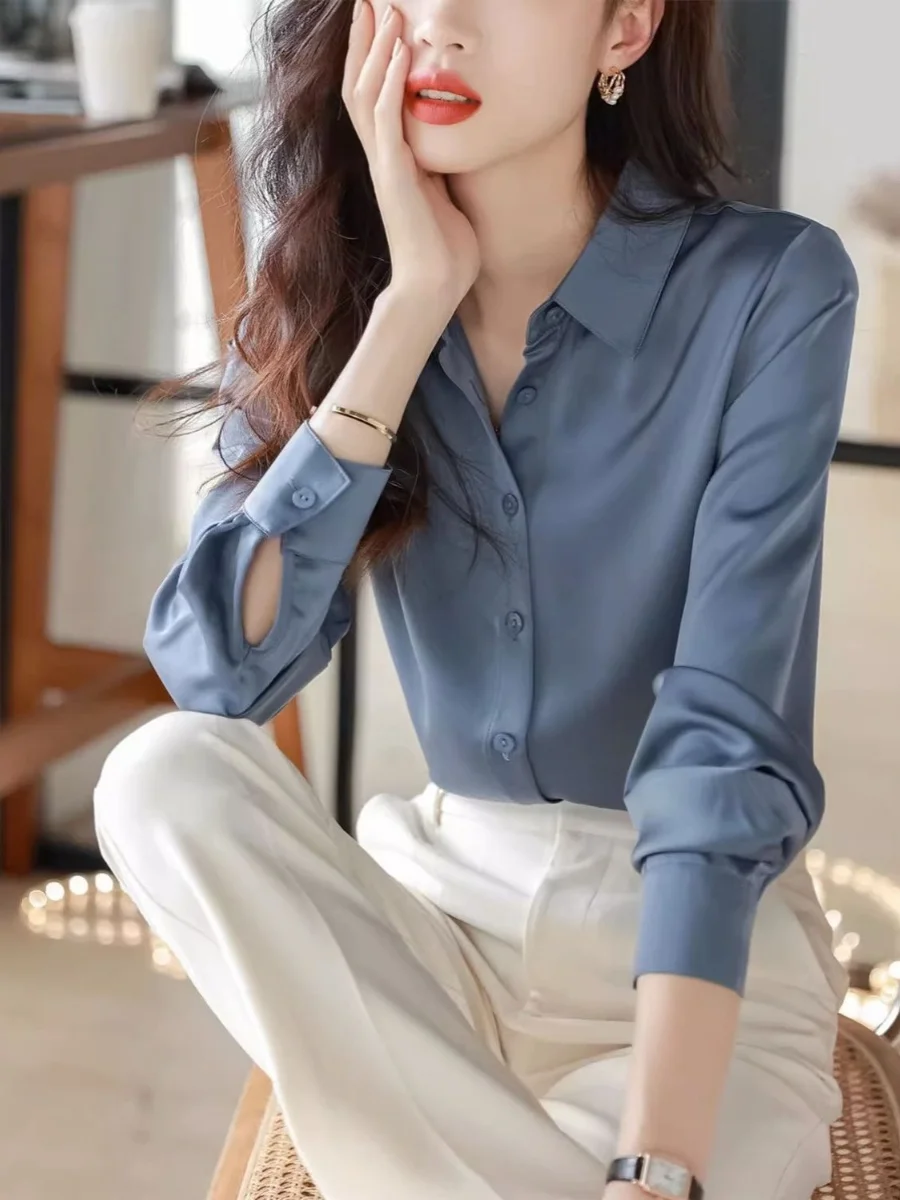 Ele White Silk irt Damen Frühling Sommer Simple Dry Busin Commute Profional irt Korean Sle Loose Fit Button D...