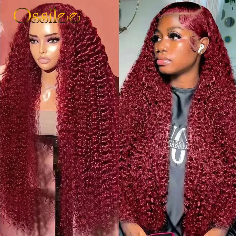 

99J Deep Wave Burgundy 13x6 HD Lace Frontal Wig Brazilian Wig Deep Curly 13x6 Lace Front Human Hair Wigs for Women Ossilee Hair