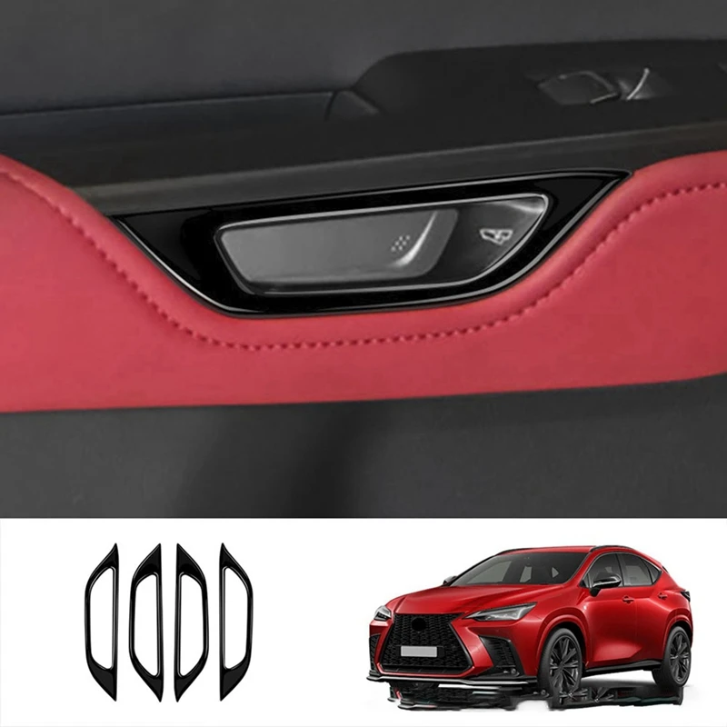 RHD Car Inner Door Handle Decoration Cover Sticker Trim Decoration ABS Dustproof For LEXUS NX260 NX350H 2022 2023 (Bright Black)