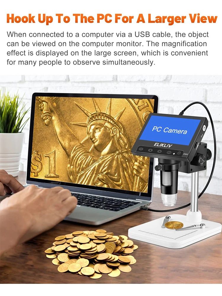 Elikliv EDM4 4.3" LCD Digital Microscope for Electronic 1000x Coin Magnifier Repair Microscope with LED Lights for PC Windows